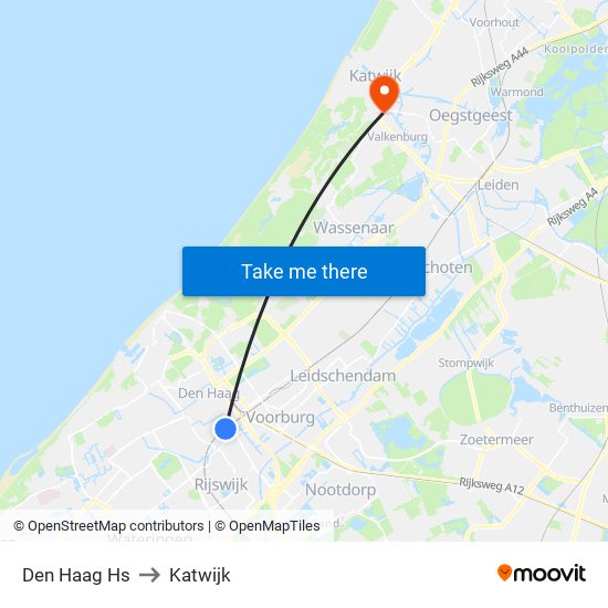 Den Haag Hs to Katwijk map