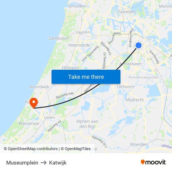 Museumplein to Katwijk map