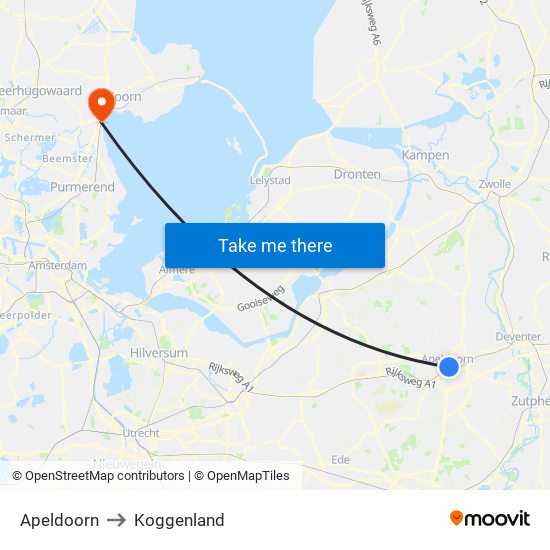 Apeldoorn to Koggenland map