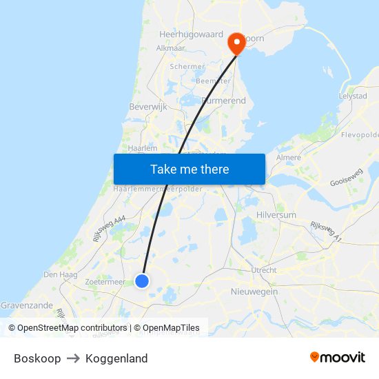 Boskoop to Koggenland map