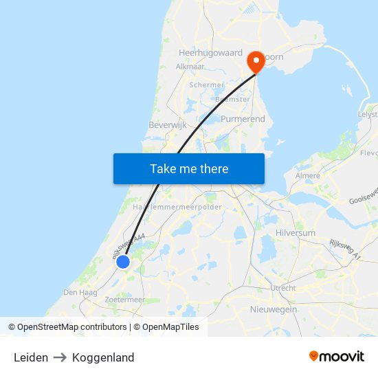 Leiden to Koggenland map