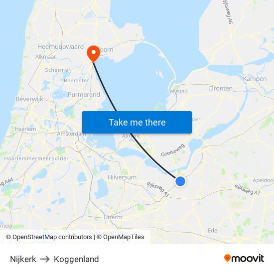 Nijkerk to Koggenland map