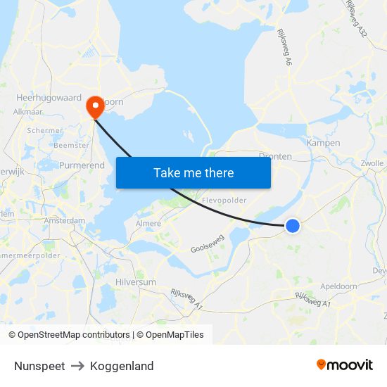 Nunspeet to Koggenland map