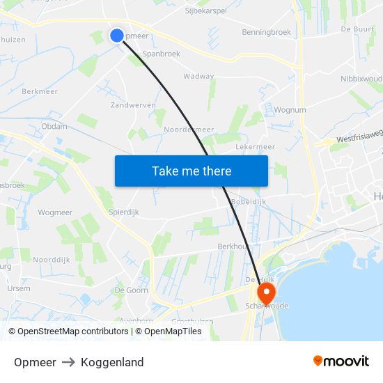 Opmeer to Koggenland map