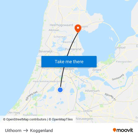 Uithoorn to Koggenland map