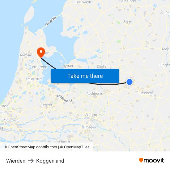 Wierden to Koggenland map