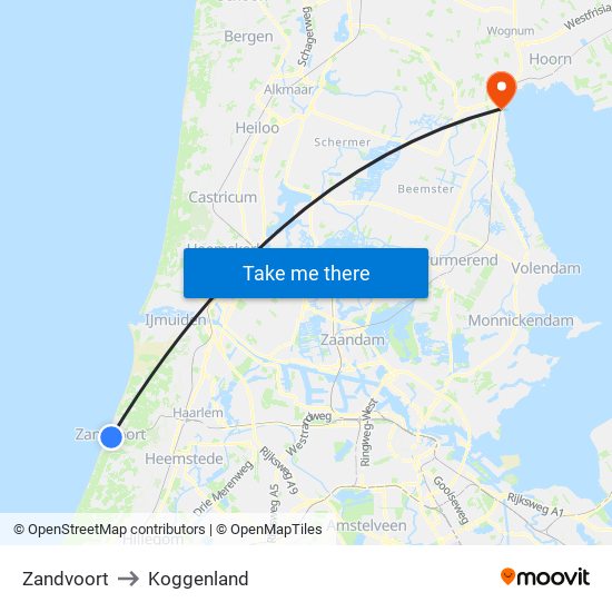 Zandvoort to Koggenland map