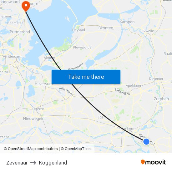 Zevenaar to Koggenland map