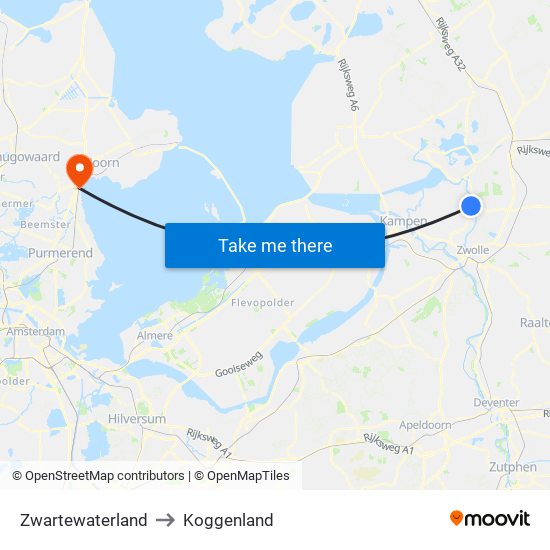 Zwartewaterland to Koggenland map