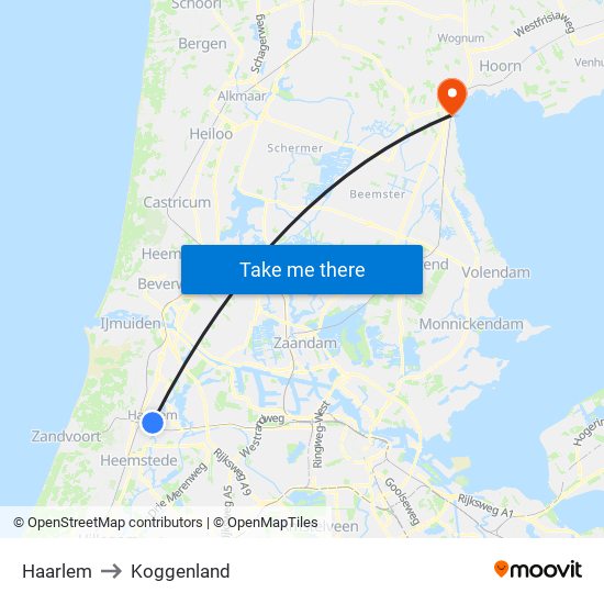 Haarlem to Koggenland map