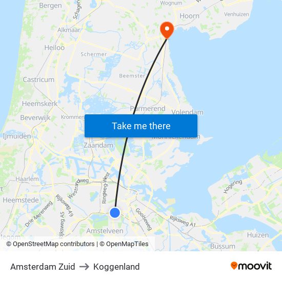 Amsterdam Zuid to Koggenland map