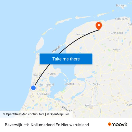 Beverwijk to Kollumerland En Nieuwkruisland map