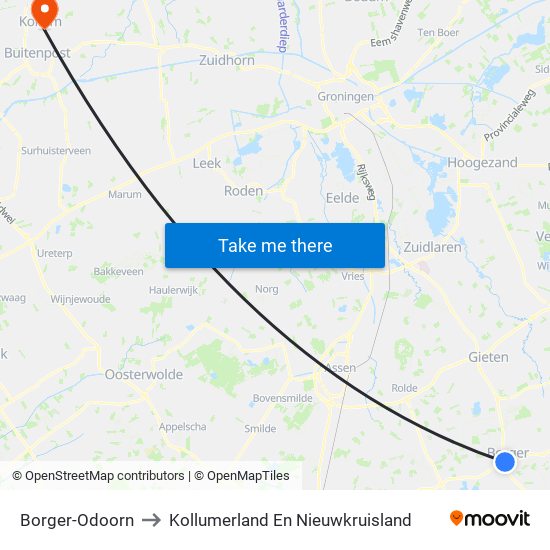 Borger-Odoorn to Kollumerland En Nieuwkruisland map