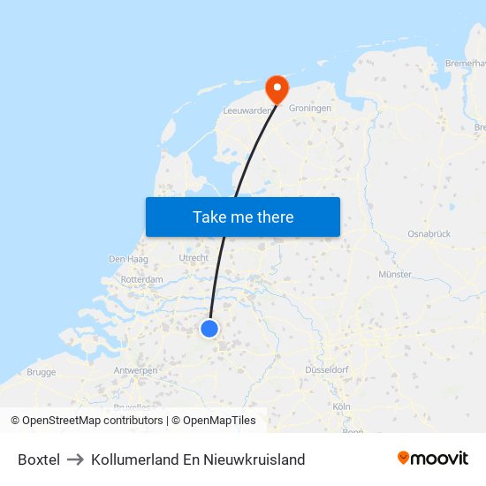 Boxtel to Kollumerland En Nieuwkruisland map