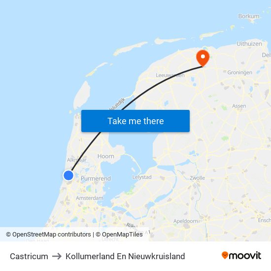 Castricum to Kollumerland En Nieuwkruisland map