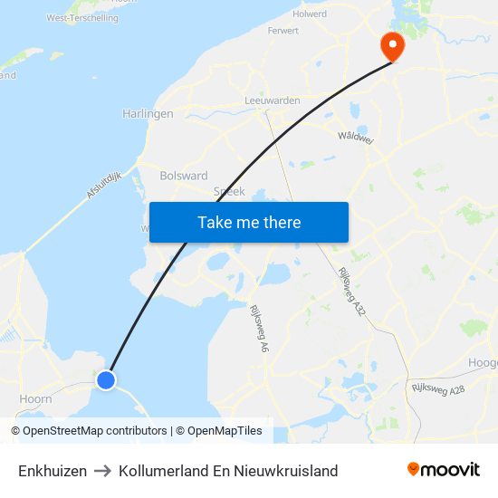 Enkhuizen to Kollumerland En Nieuwkruisland map