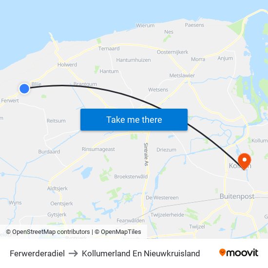 Ferwerderadiel to Kollumerland En Nieuwkruisland map