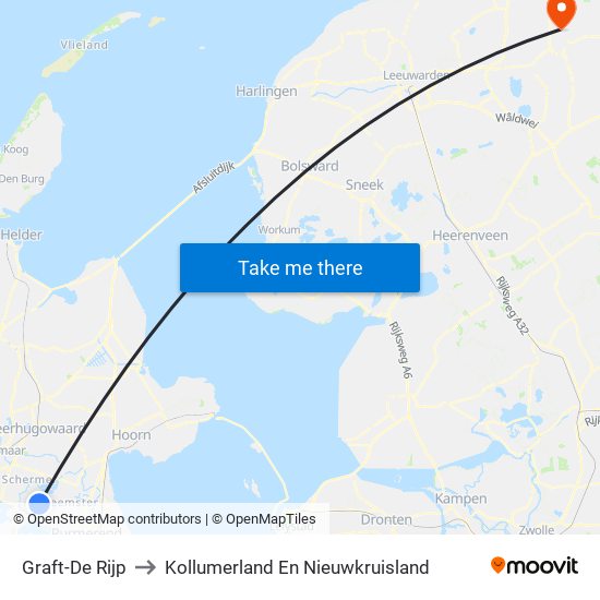 Graft-De Rijp to Kollumerland En Nieuwkruisland map