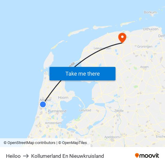 Heiloo to Kollumerland En Nieuwkruisland map