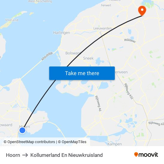 Hoorn to Kollumerland En Nieuwkruisland map