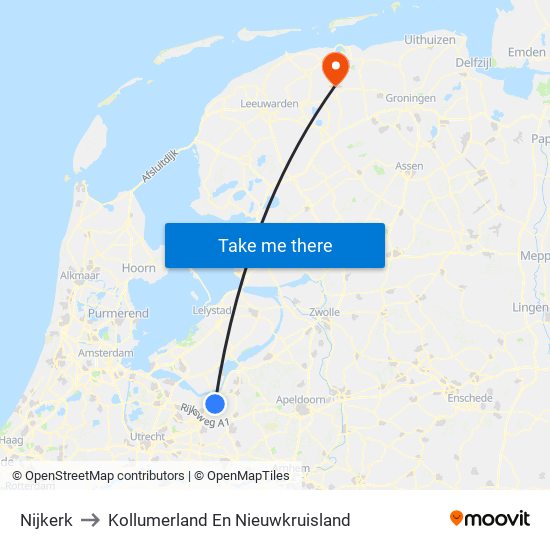 Nijkerk to Kollumerland En Nieuwkruisland map