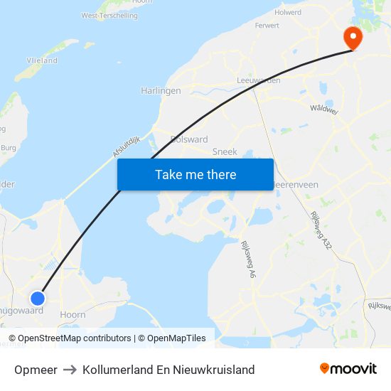 Opmeer to Kollumerland En Nieuwkruisland map