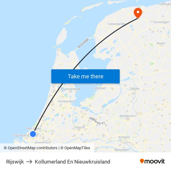 Rijswijk to Kollumerland En Nieuwkruisland map