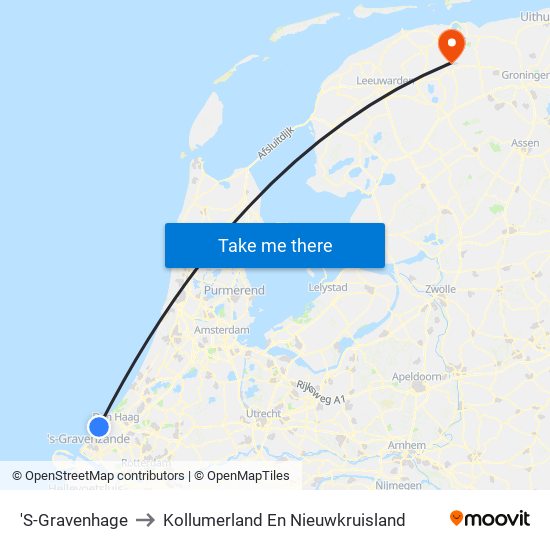 'S-Gravenhage to Kollumerland En Nieuwkruisland map