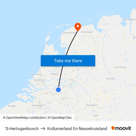 'S-Hertogenbosch to Kollumerland En Nieuwkruisland map