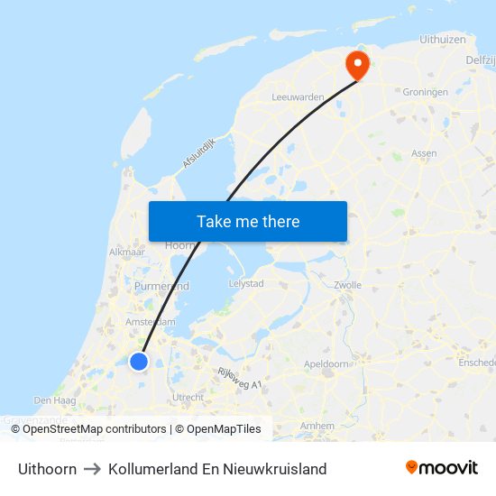 Uithoorn to Kollumerland En Nieuwkruisland map