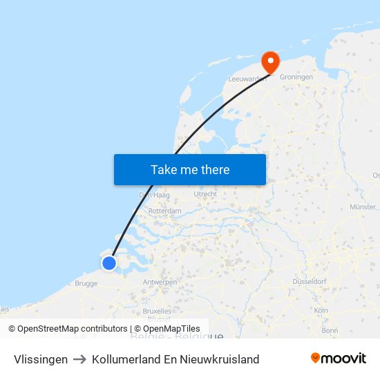 Vlissingen to Kollumerland En Nieuwkruisland map