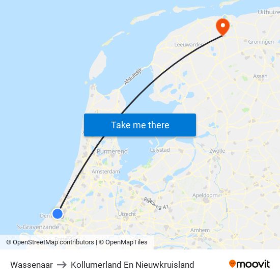 Wassenaar to Kollumerland En Nieuwkruisland map