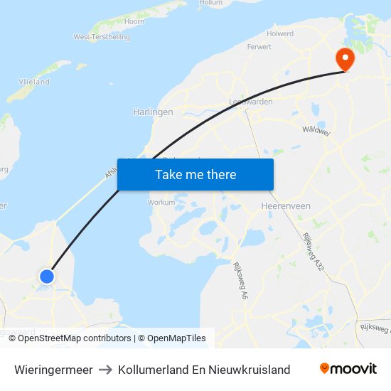 Wieringermeer to Kollumerland En Nieuwkruisland map