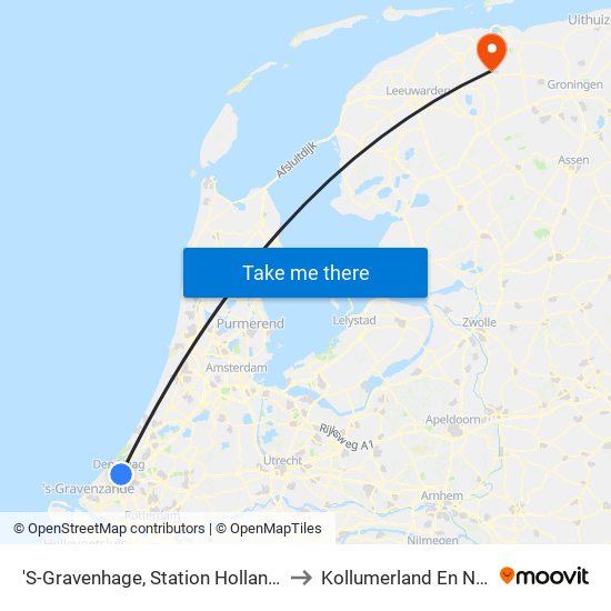 'S-Gravenhage, Station Hollands Spoor (Perron A) to Kollumerland En Nieuwkruisland map