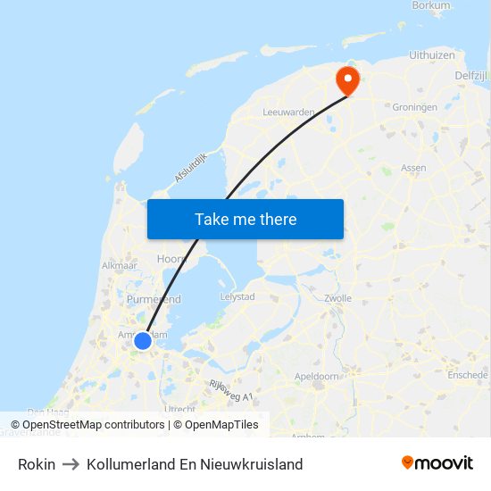 Rokin to Kollumerland En Nieuwkruisland map