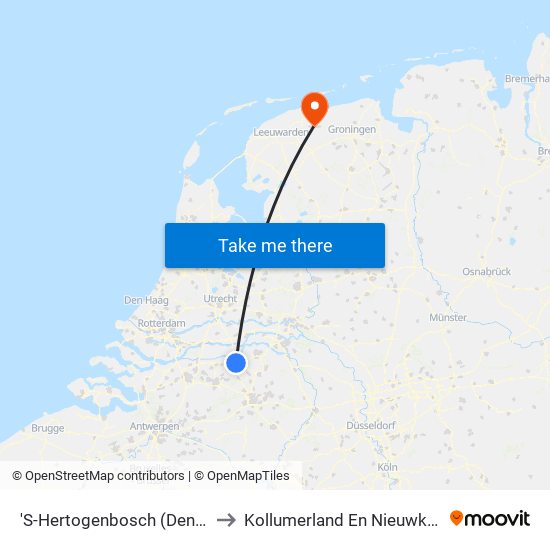 'S-Hertogenbosch (Den Bosch) to Kollumerland En Nieuwkruisland map