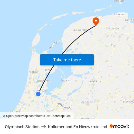 Olympisch Stadion to Kollumerland En Nieuwkruisland map