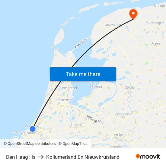 Den Haag Hs to Kollumerland En Nieuwkruisland map