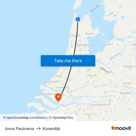 Anna Paulowna to Korendijk map