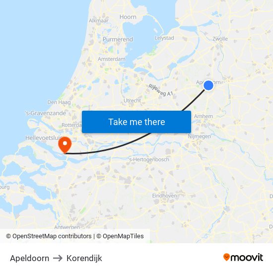 Apeldoorn to Korendijk map