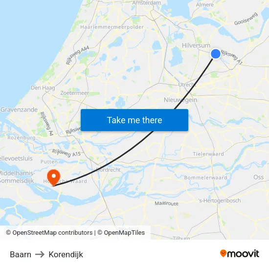 Baarn to Korendijk map