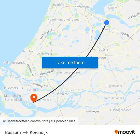 Bussum to Korendijk map