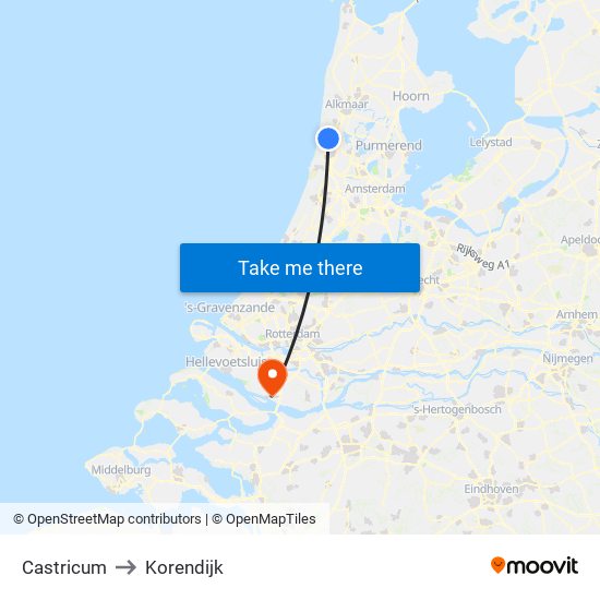 Castricum to Korendijk map