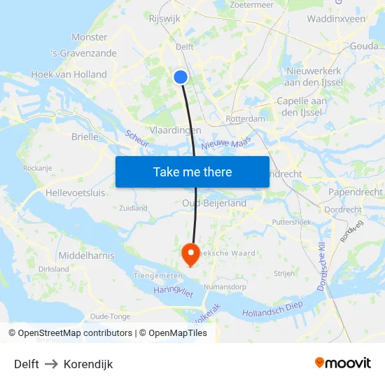 Delft to Korendijk map
