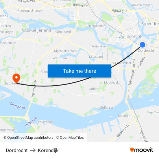 Dordrecht to Korendijk map