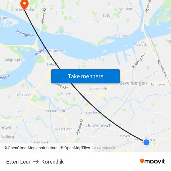 Etten-Leur to Korendijk map