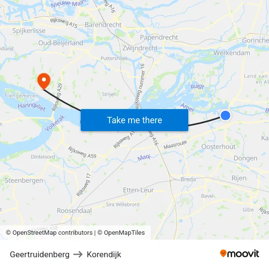 Geertruidenberg to Korendijk map