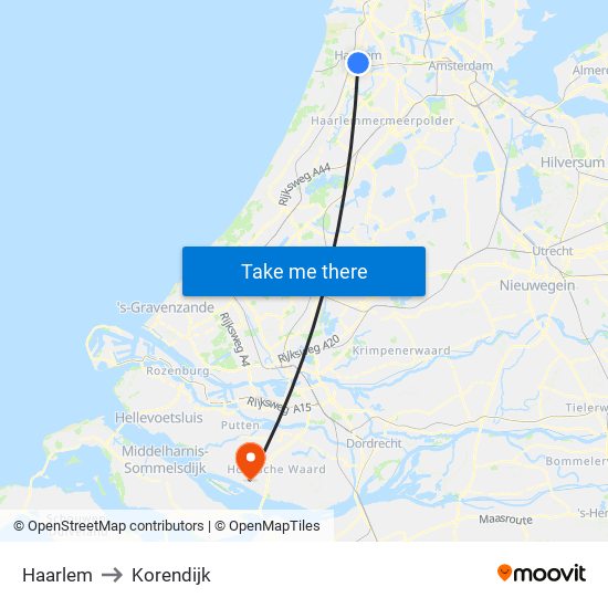 Haarlem to Korendijk map