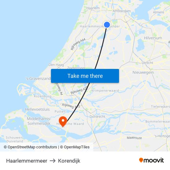 Haarlemmermeer to Korendijk map