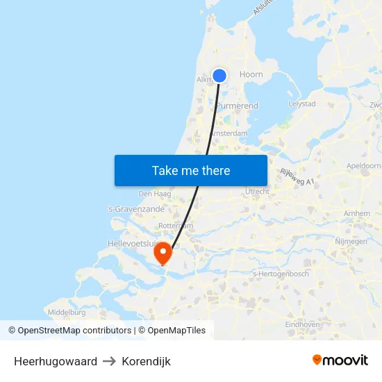 Heerhugowaard to Korendijk map